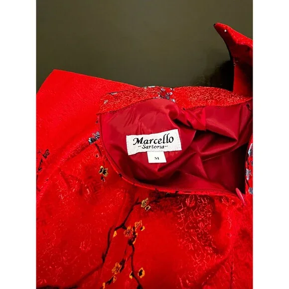 SARTORIA RED BLACK Oriental Style Dress - Floral - Size Medium New Without Tags - Picture 3 of 3
